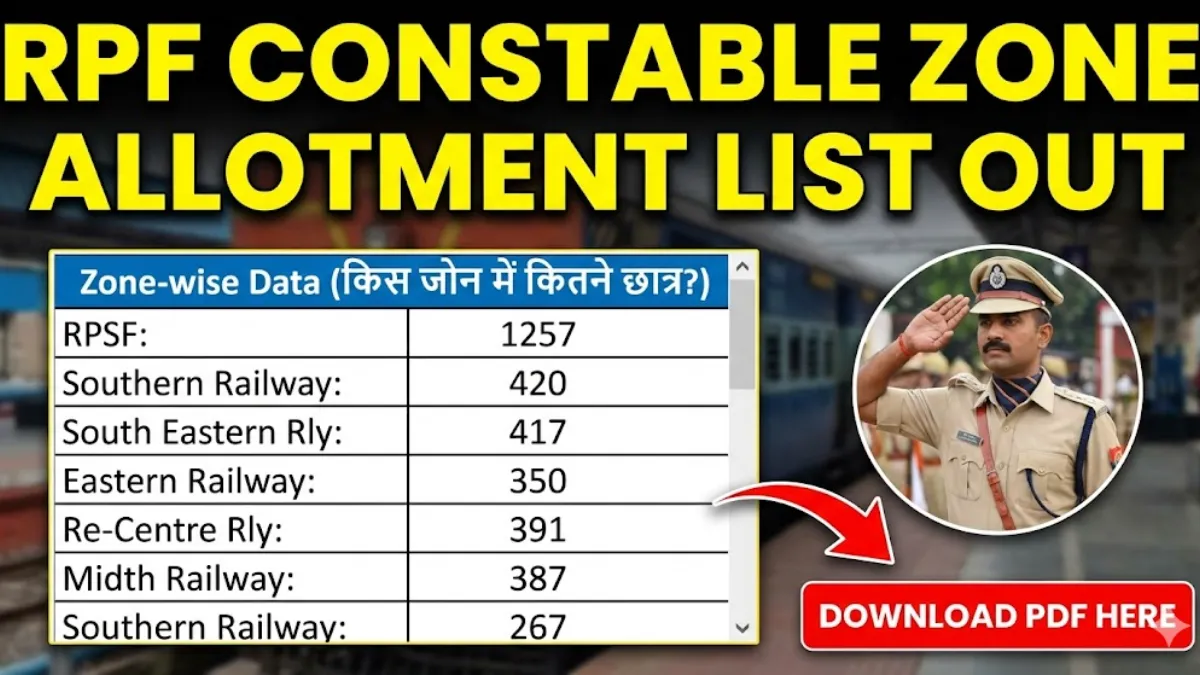RRB RPF Constable Zone Allotment List 2024 PDF Download Check Zone Wise Data